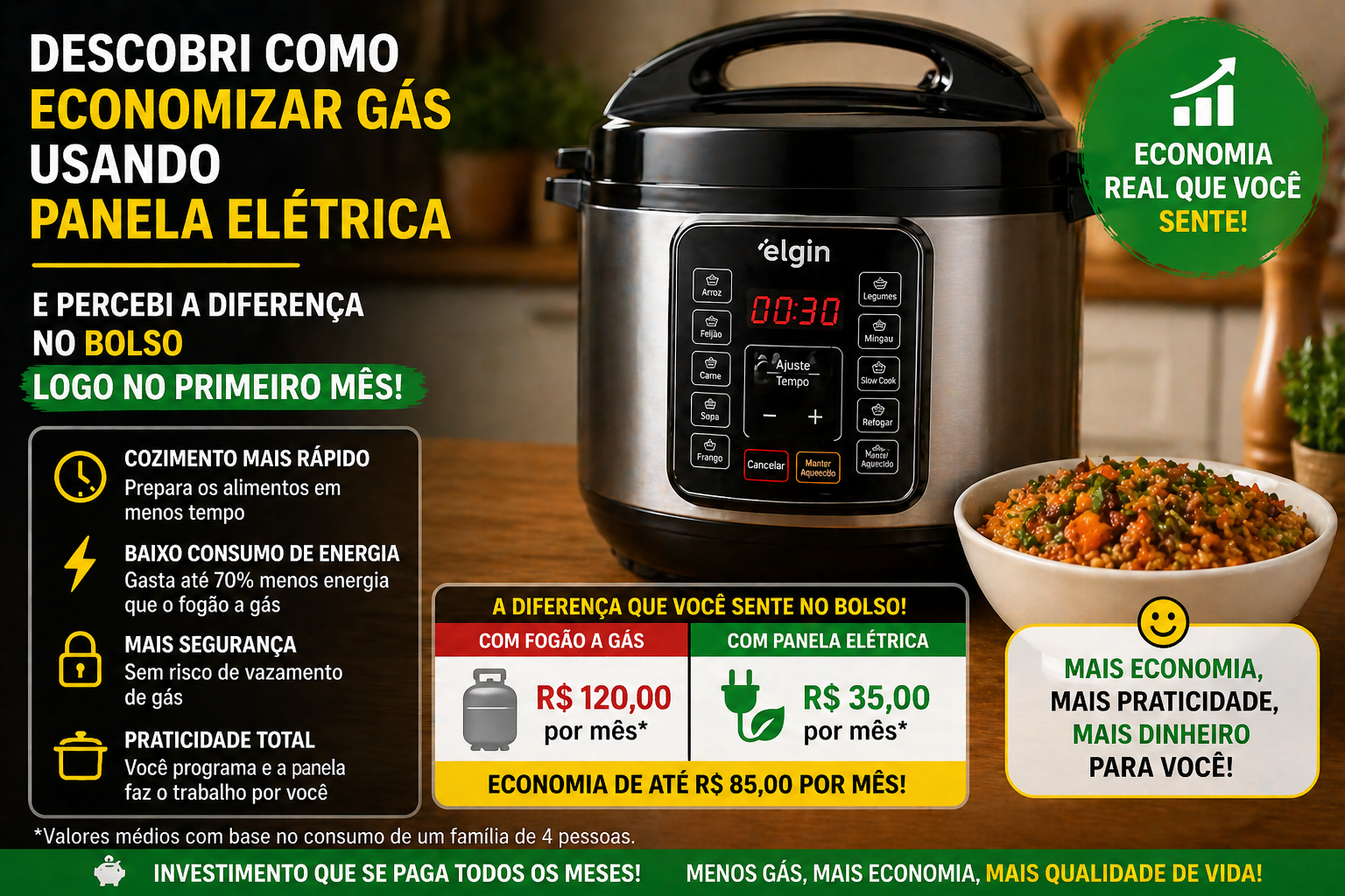Descobri como economizar gás usando panela elétrica e percebi a diferença no bolso logo no primeiro mês