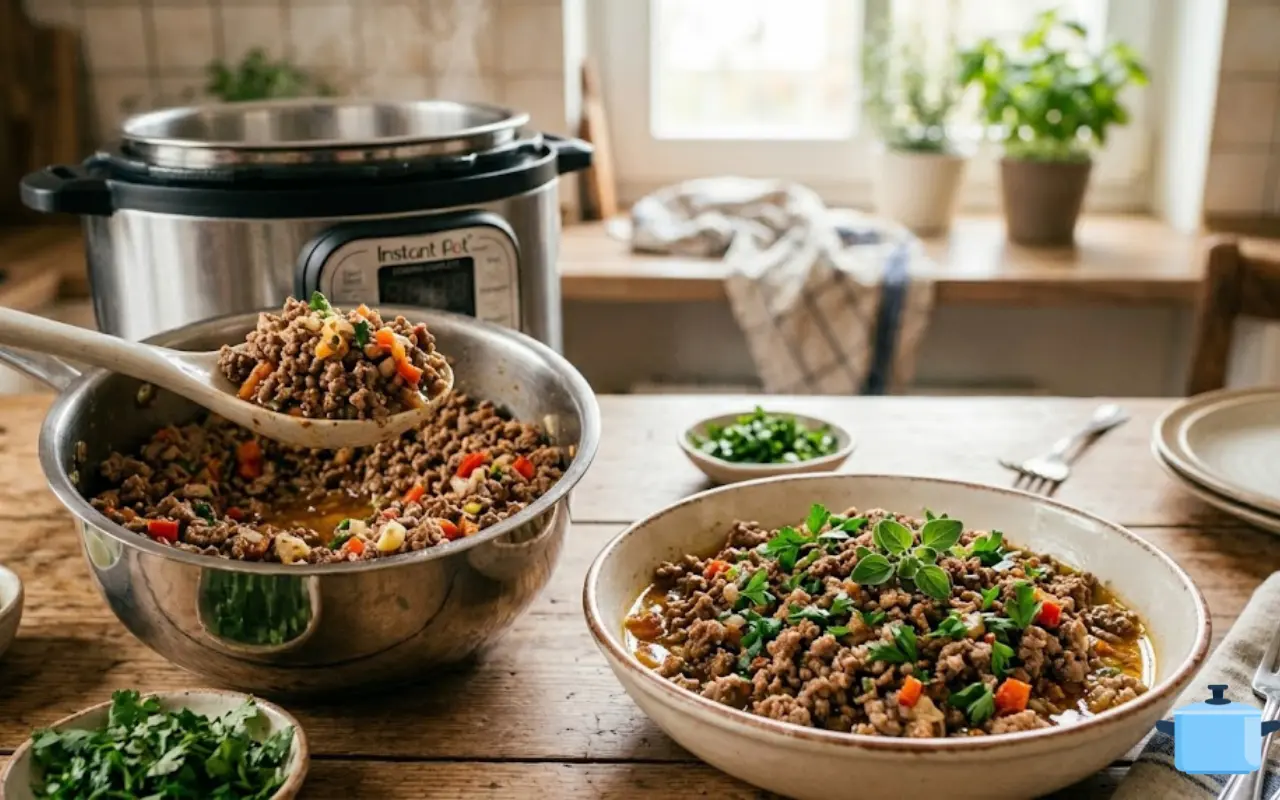 Refoguei essa carne moída na panela de pressão e ela ficou tão soltinha e saborosa que virou a favorita aqui em casa