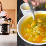 Coloquei alguns legumes na panela de pressão elétrica e em poucos minutos saiu uma sopa quentinha, leve e cheia de sabor