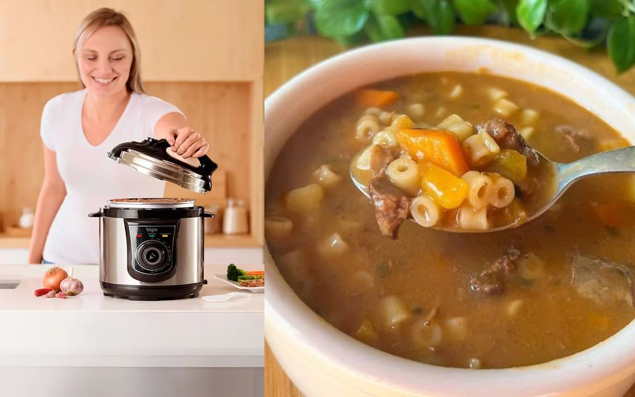 Bati esse feijão na panela de pressão elétrica e ele virou um caldo cremoso, quentinho e cheio de sabor que todo mundo pediu mais