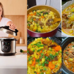 Coloquei frango e macarrão na panela de pressão elétrica e em poucos minutos saiu uma sopa quentinha, saborosa e perfeita para qualquer hora