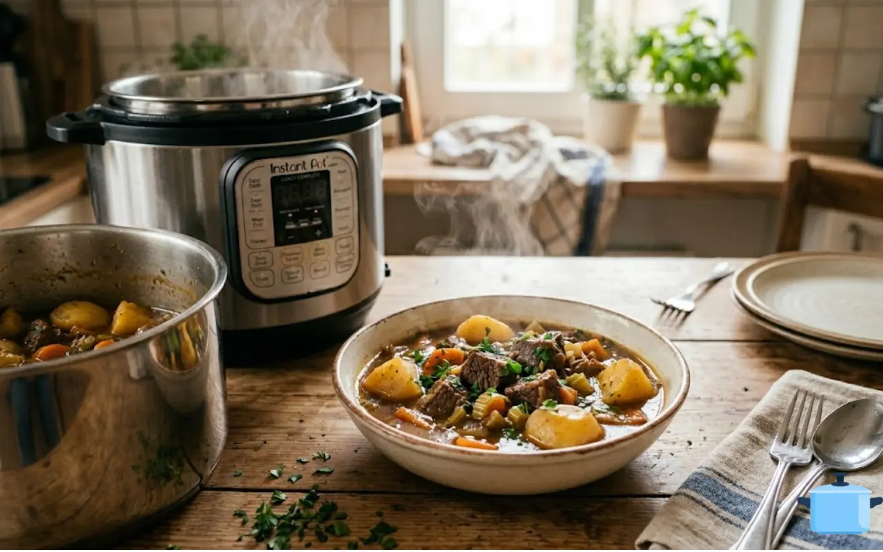 Coloquei carne e batata na panela de pressão e em poucos minutos saiu um almoço completo, macio e cheio de sabor