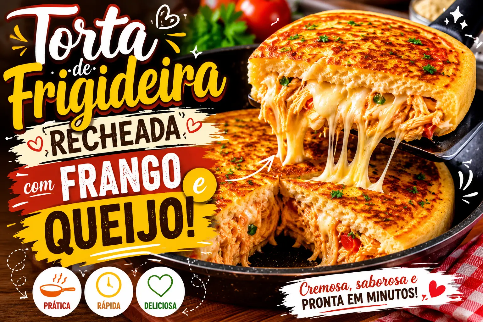 Torta de Frigideira Recheada com Frango e Queijo